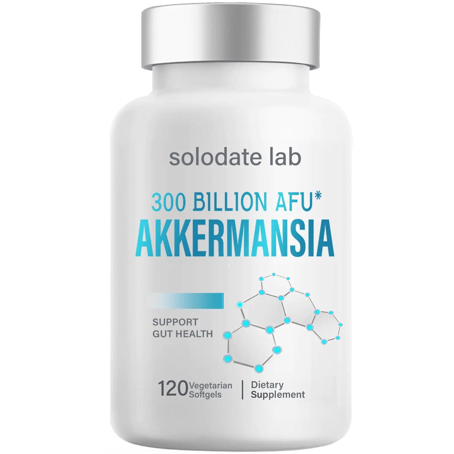 solodate lab 300 Billion AFU Akkermansia Probiotic GLP-1 Probiotic for Women & Men Akkermansia Muciniphila for GLP-1 Production Digestive Gut & Immune Health 120 Capsules