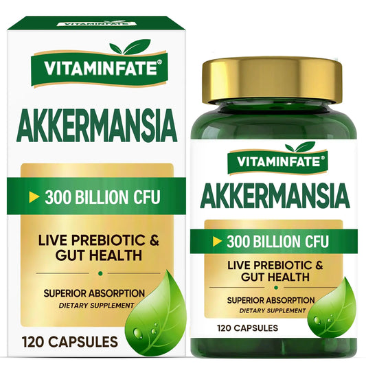 VITAMINFATE 300 Billion AFU Akkermansia Muciniphila Probiotic - 120 Capsules Supports Increases GLP-1 Production Digestive Immune & Overall Health for Men & Women